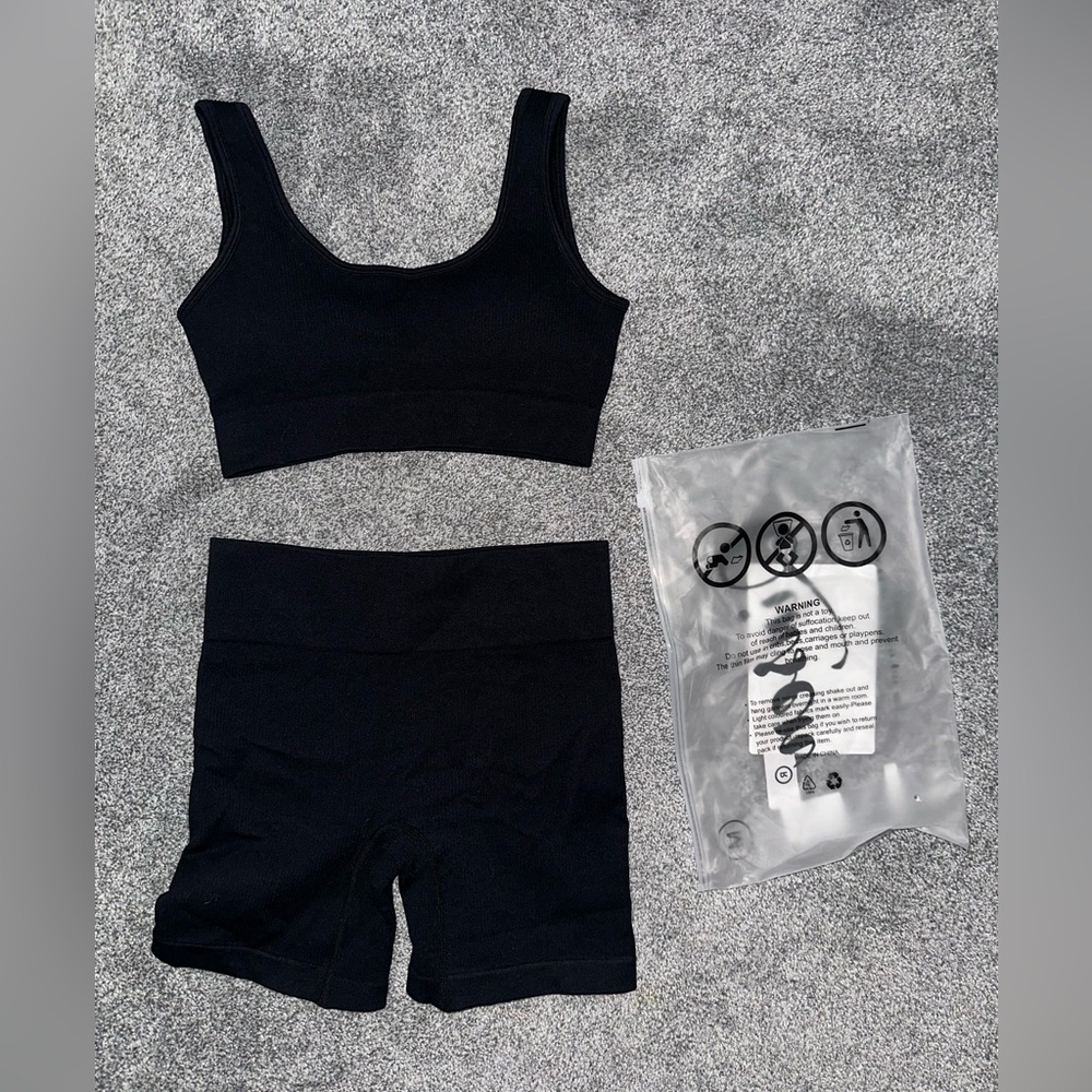 New 2 Piece Seamless Ribbed Crop Tank High Waist Shorts Yoga Outfit